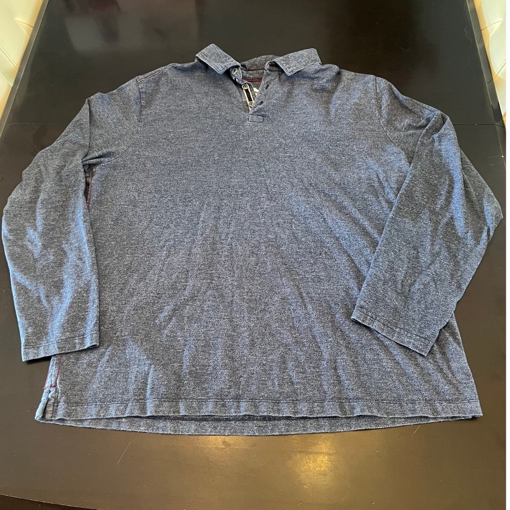 Tommy Bahama Mens XL Blue‎ Heathered Long Sleeve Polo Shirt Marlin Logo Casual